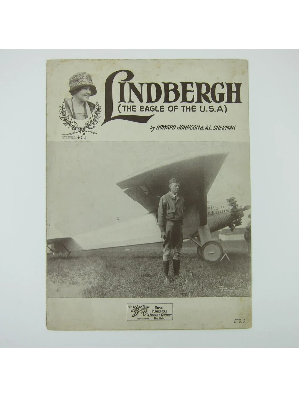 Lindbergh The Eagle of the USA Sheet Music Charles Lindbergh Photo Vintage 1927